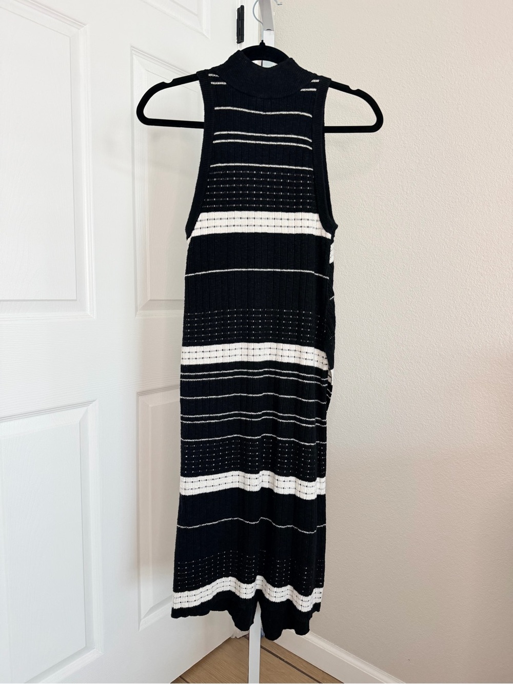 Anthropologie Moth Asymmetric Striped Knit Midi Dress Sleeveless Black White XS - Picture 6 of 9